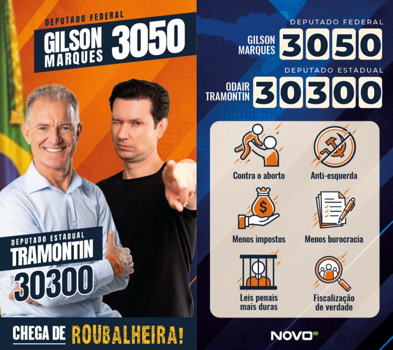 Flyer Chega de Roubalheira — Gilson Marques e Tramontin